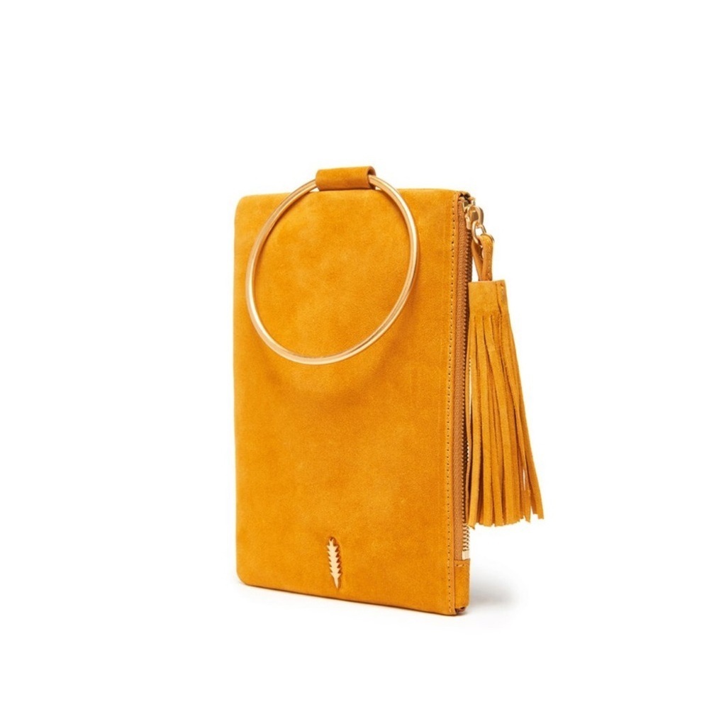 Thacker Nolita Clutch Mustard Boho Leather suede ring handle tassel prom wedding